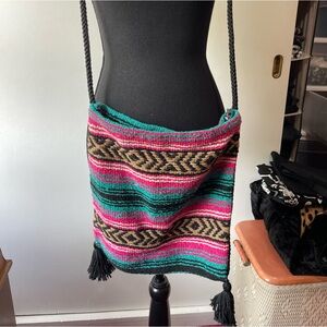 Mexican vintage blanket, Crossbody bag purse boho